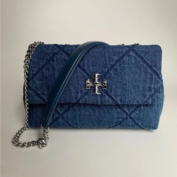Tory Burch Quilted Denim Chain Shoulder Bag in Blue NEW - Picture 1 of 7